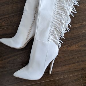 Over the Knee Ivory Fringe Boots